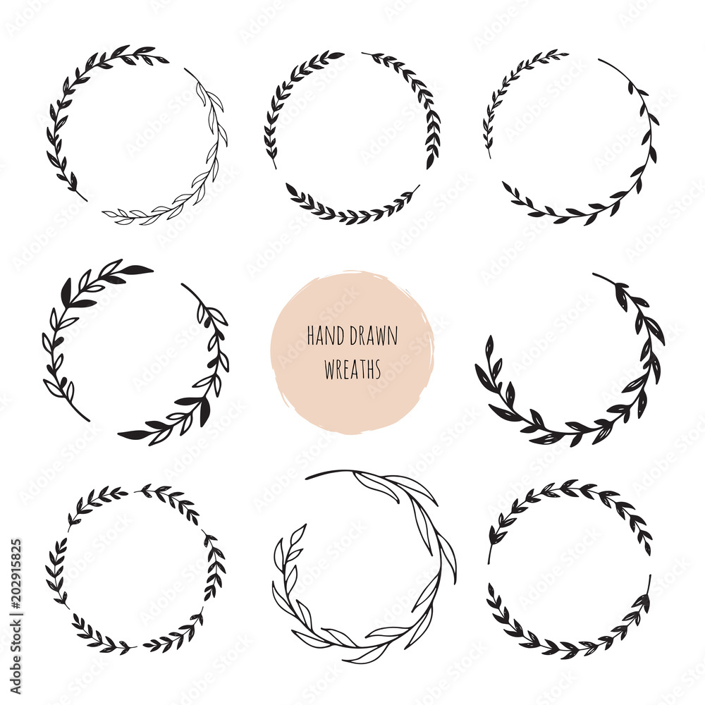 Hand drawn wreaths set. Vector design elements for cards, quotes, invitations and posters