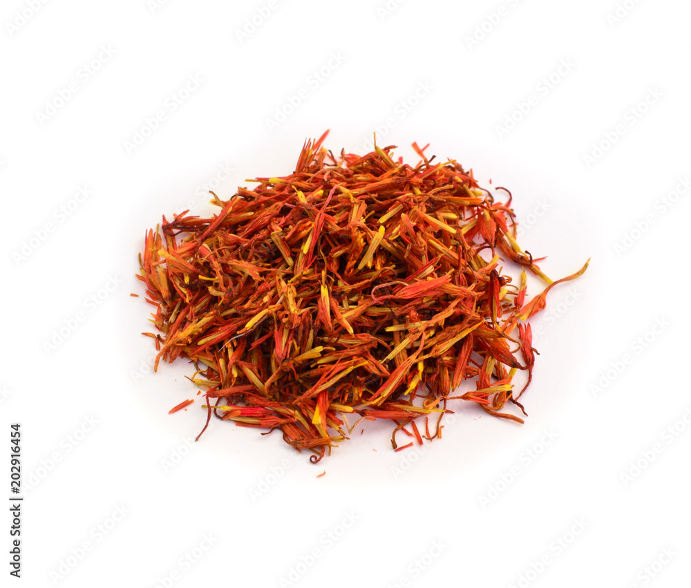 Fototapeta premium Spices of saffron flowers on white background