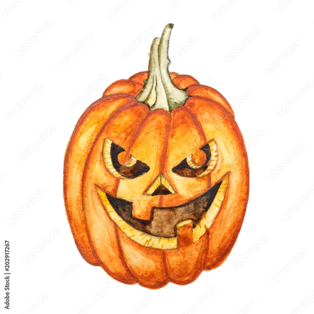 Watercolor halloween pumpkin. Hand drawn holiday illustrations isolated on white background. Watercolor halloween pumpkin. Hand drawn holiday illustrations isolated on white background.