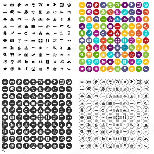 100 sea life icons set vector in 4 variant for any web design isolated on white