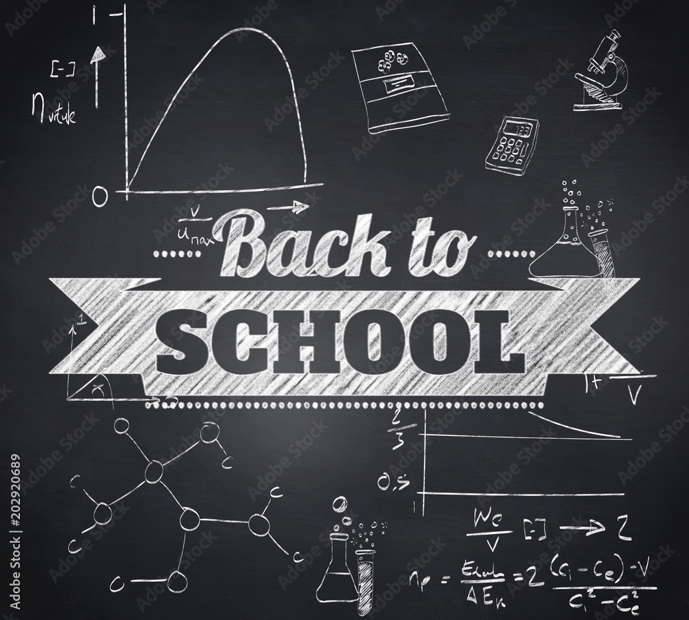 Fototapeta premium Composite image of back to school message against blackboard