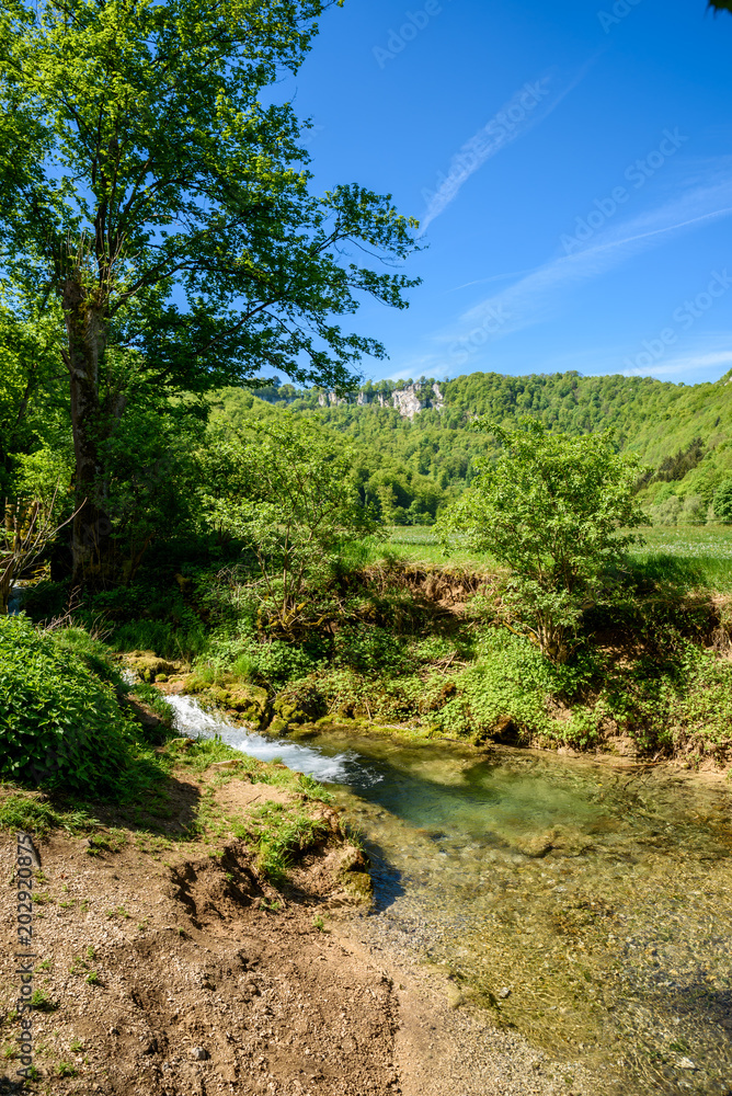 Hiking in beautiful landscape of Bad Urach, Swabian Alb, Baden-Wuerttemberg, Germany, Europe Hiking in beautiful landscape of Bad Urach, Swabian Alb, Baden-Wuerttemberg, Germany, Europe