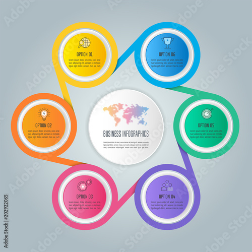 infographic design business concept with 6 options, parts or processes.