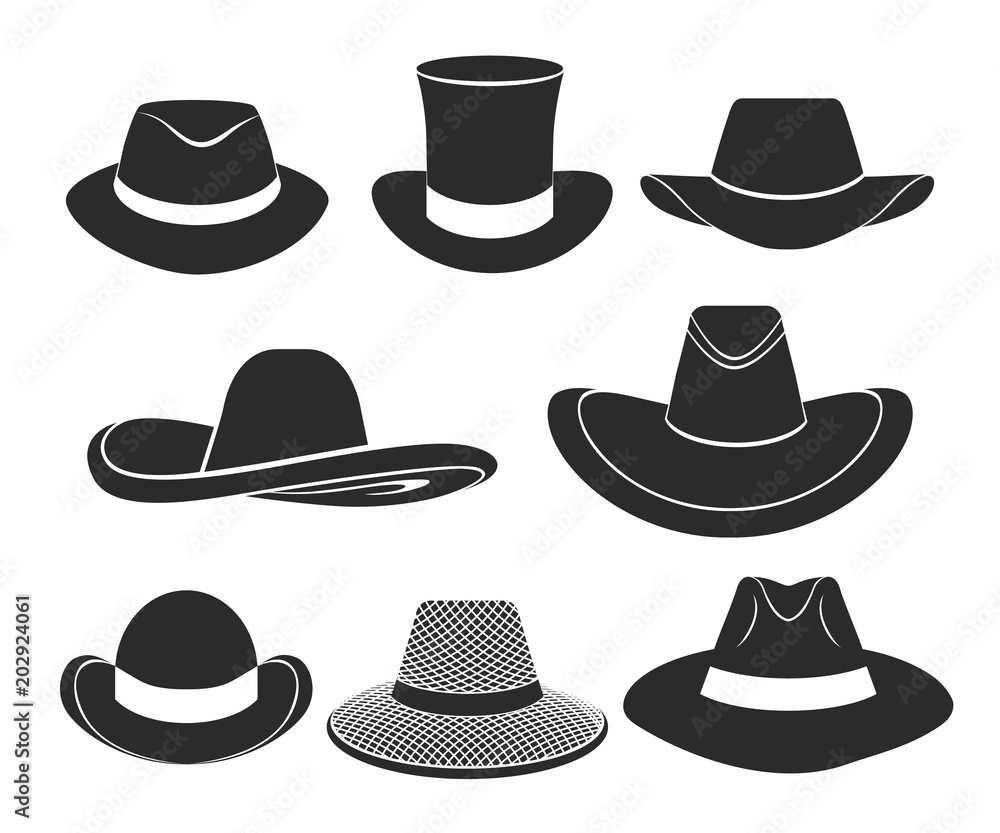vector black hats icons set Stock Vector | Adobe Stock