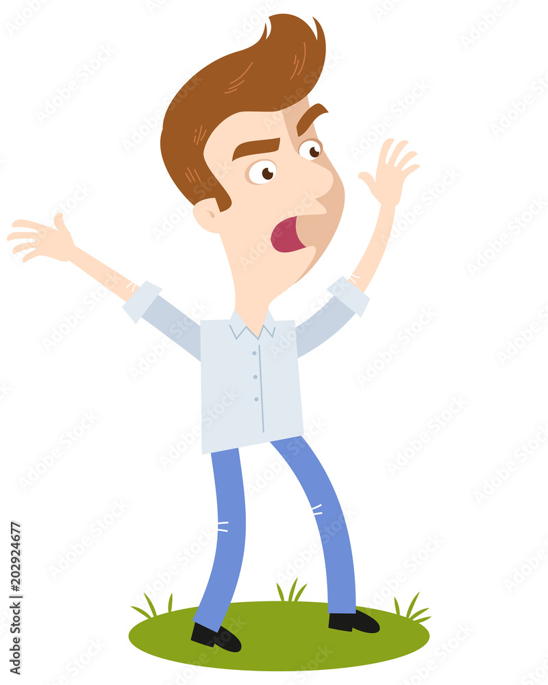 Aufgebrachter Cartoon Mann in weißem Hemd und blauer Hose steht wütend auf  Rasen, schimpft und brüllt – Stock-Vektorgrafik | Adobe Stock