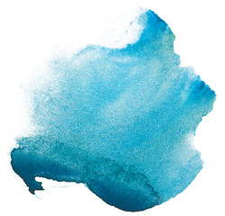 watercolor stain blue. on white background isolated