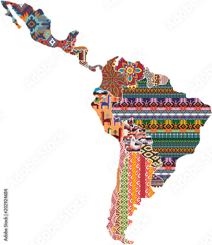 Central and south America native fabric pattern patchwork abstract vector map