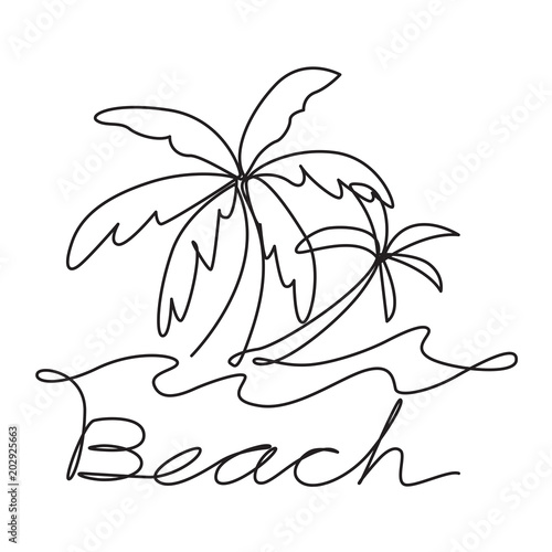 graphic coconut tree and wave, vector