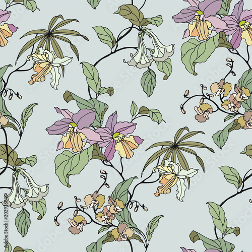 Seamless pattern with flowers orchid