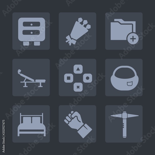 Premium set of fill icons. Such as technology, cabinet, bedroom, business, fun, play, game, office, exercise, archive, folder, school, furniture, healthy, backpack, file, object, concept, fitness, bag