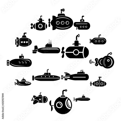 Submarine icons set. Simple illustration of 16 submarine vector icons for web