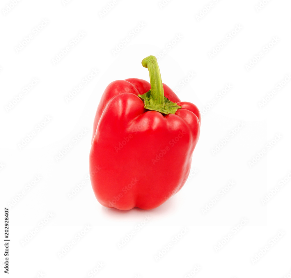 one red sweet pepper on white background one red sweet pepper on white background