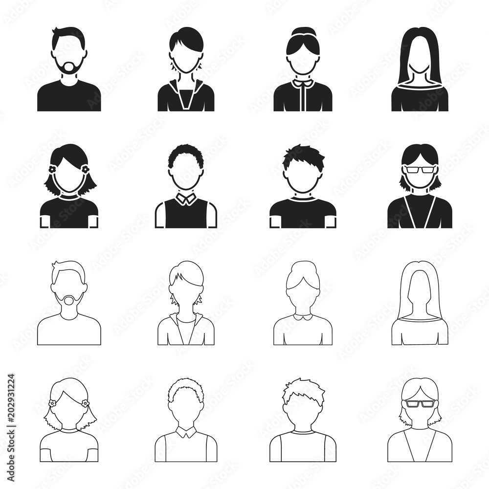 Red-haired boy, teen girl, grandmother wearing  set  collection icons in black,outline style vector symbol stock illustration  web. Stock Vector | Adobe Stock