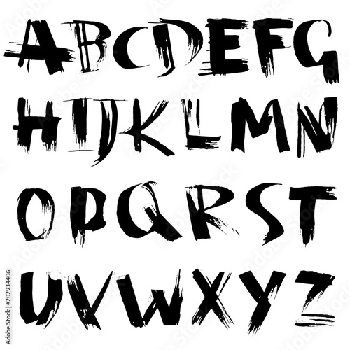 Handdrawn dry brush font. Modern brush lettering. Grunge style alphabet. Vector illustration. photo