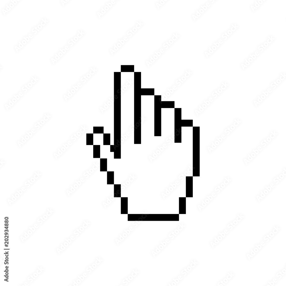 Pixelated hand cursor icon. Vector stock. Pixelated hand cursor icon. Vector stock.