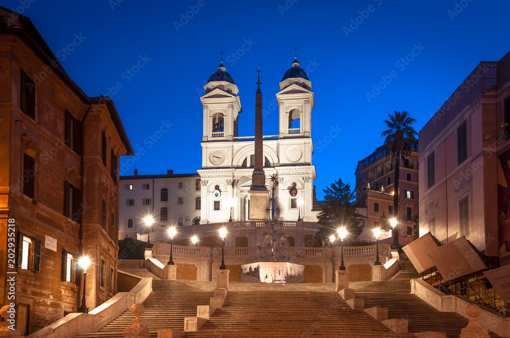 Twilight walking in Rome, Scalinata di Trinita dei Monti church.
