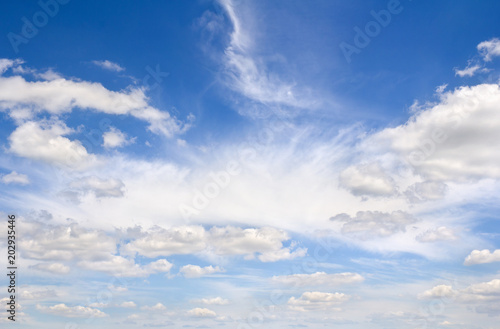 Blue sky with a cumulus and cirrus clouds