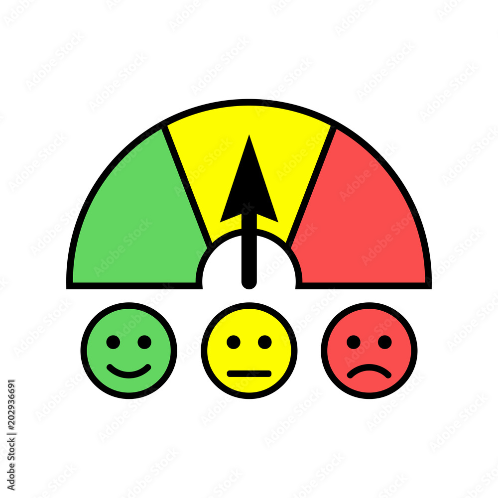 Scale with arrow from smileys. Colored scale of emotions. Measuring ...
