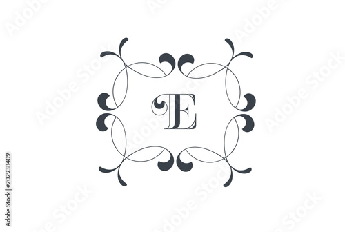 Luxury Vector Letter E Logo design. Elegant Floral Vintage Decorative Frame.
