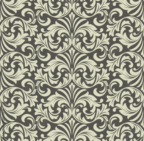 Wallpaper in the style of Baroque. A seamless vector background. Grey floral ornament. Graphic pattern for fabric, wallpaper, packaging. Ornate Damask flower ornament