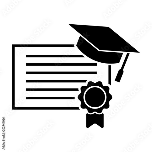 graduation cap and diploma black web icon. vector illustration
