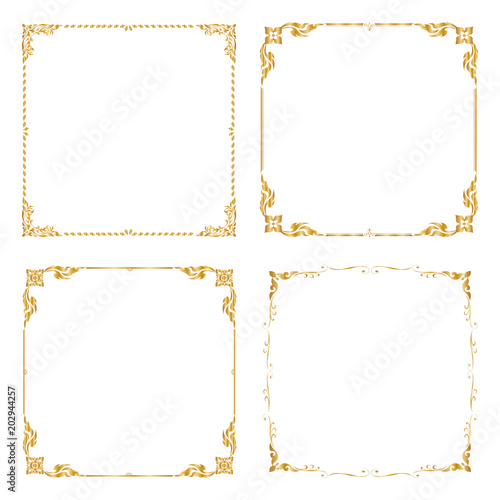 Set Decorative frame and border, Square frame, Golden frame, Thai pattern, Vector illustration