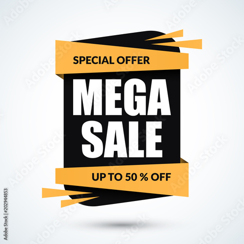 Mega Sale banner. Special discount template. up to 50 percent off background. Vector illustration. photo