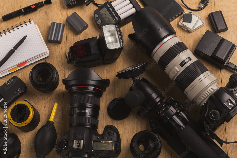 Diverse personal equipment for photographer Diverse personal equipment for photographer