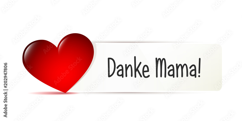 Fotografie danke mama zettel mit rotem herz