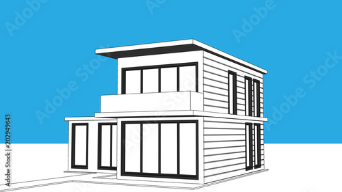 Abstract archticture. 3d lineart illustration. Wire-frame building 