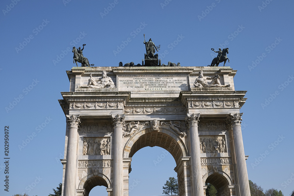 Milan, Italy - April 17, 2018: View of 'Arco della Pace'