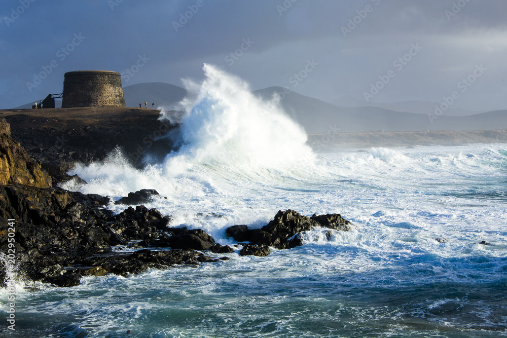 wave breaking on the coast, Fuerteventura Canary Islands