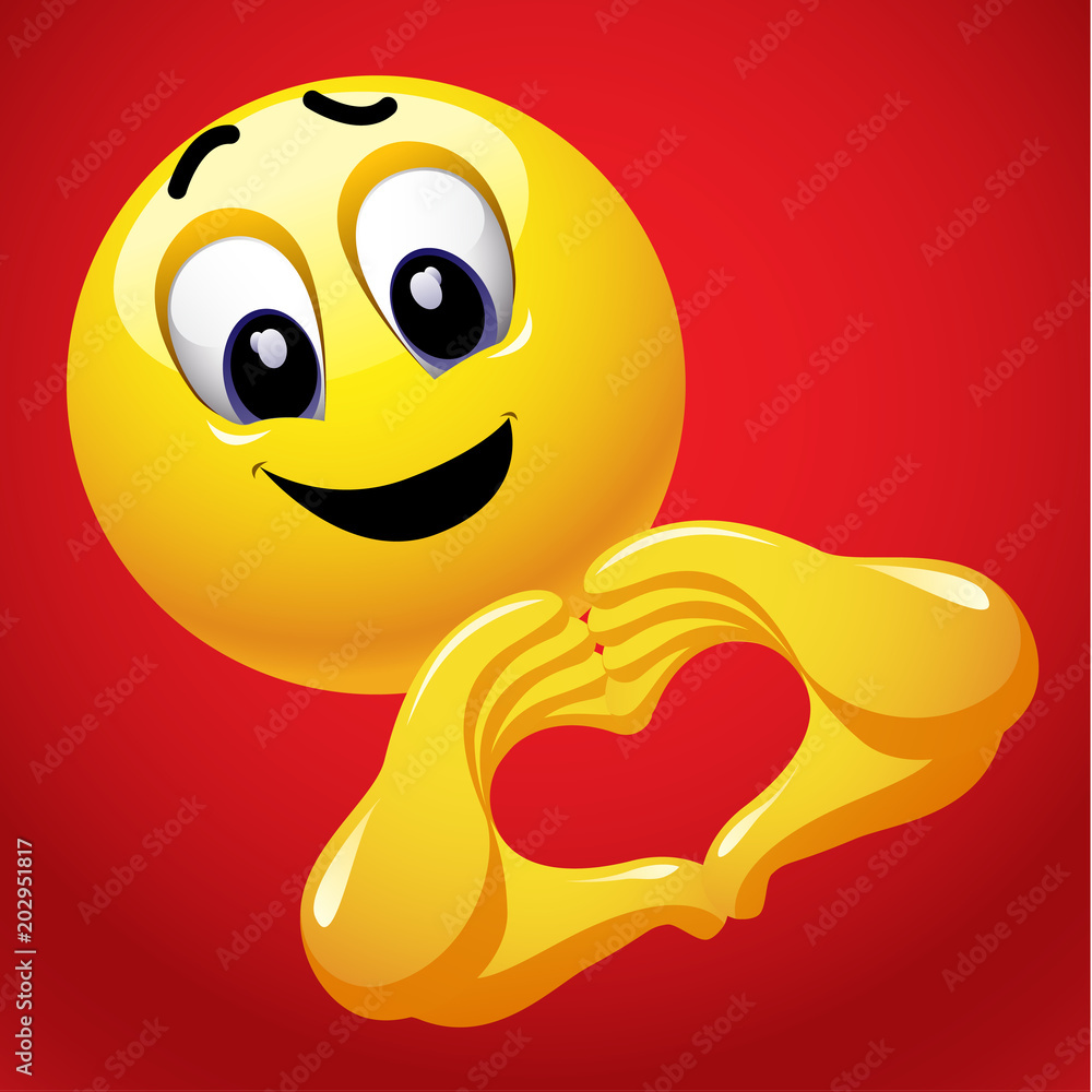 Smiley with heart shape hand sign. Cute smiley emoji being in love ...