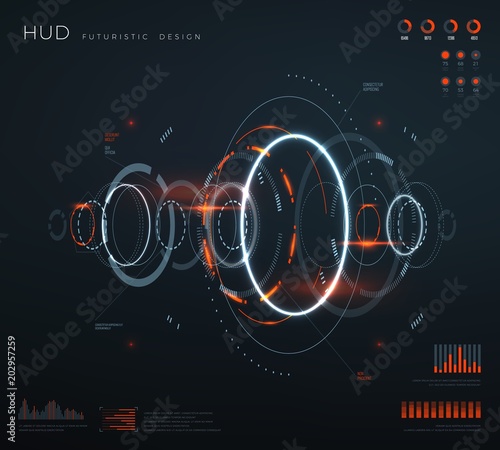 Futuristic virtual hud interface. Technology digital screen with control panels, chart, diagrams. Conceptual future vector infographic