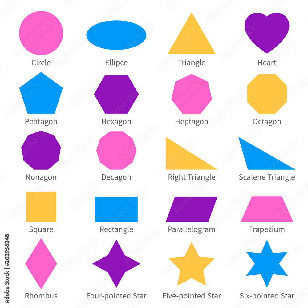 Simple geometric 2d shapes. School geometry vector diagram