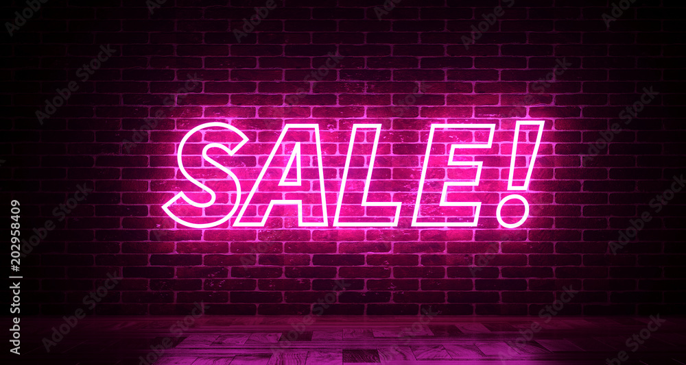 Realistic Brick Wall With Neon Sale Sign. 3d rendering Realistic Brick Wall With Neon Sale Sign. 3d rendering
