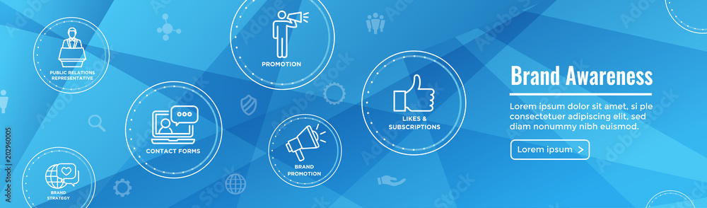 Obraz premium Brand Ambassador Thin Line Outline Icon Web Banner Set - Megaphone, Influencer Marketing Person and Representative