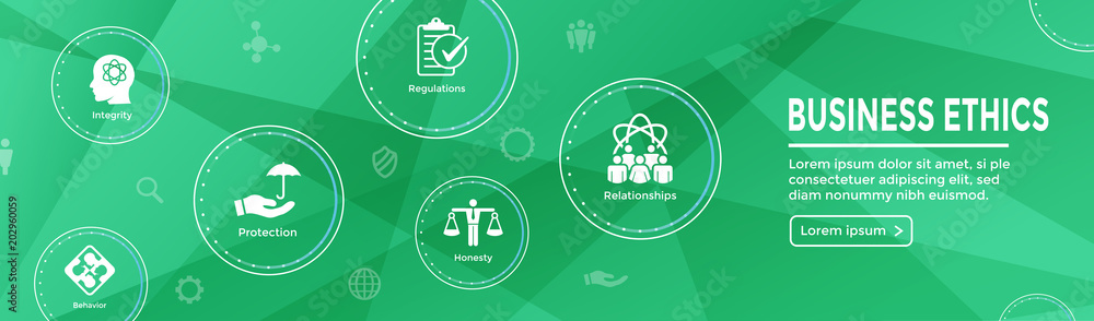 Fotografia Business Ethics Web Banner Icon Set with Honesty, Integrity, Commitment, and Dec