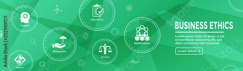 Business Ethics Web Banner Icon Set with Honesty, Integrity, Commitment, and Decision