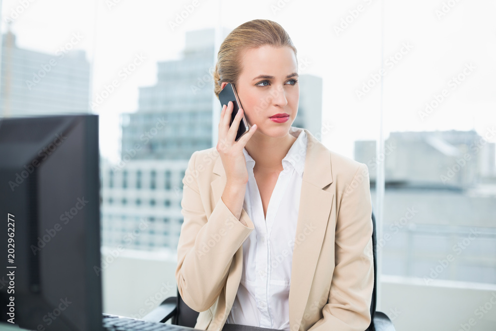 Serious attractive businesswoman on the phone Serious attractive businesswoman on the phone