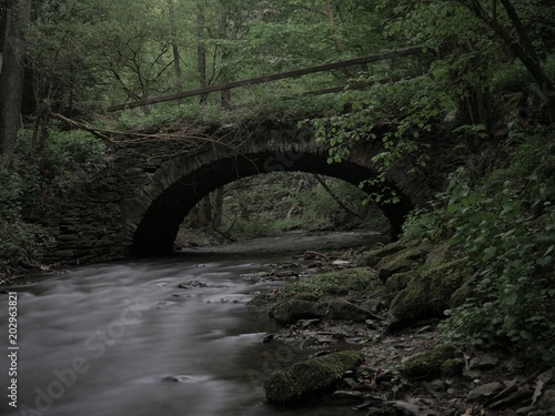 Fluss mit einsamer Brücke