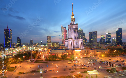 Evening panorama of the city. Warsaw Poland.