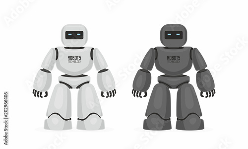 Two Robots. White and black. isolated on white background