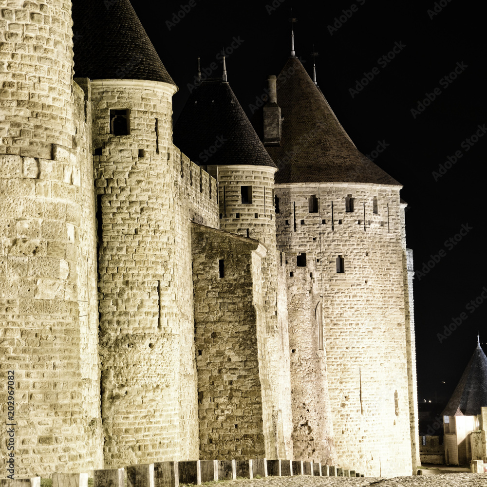 Obraz na plátně Carcassonne, Languedoc-Roussillon, France - Medieval Castle