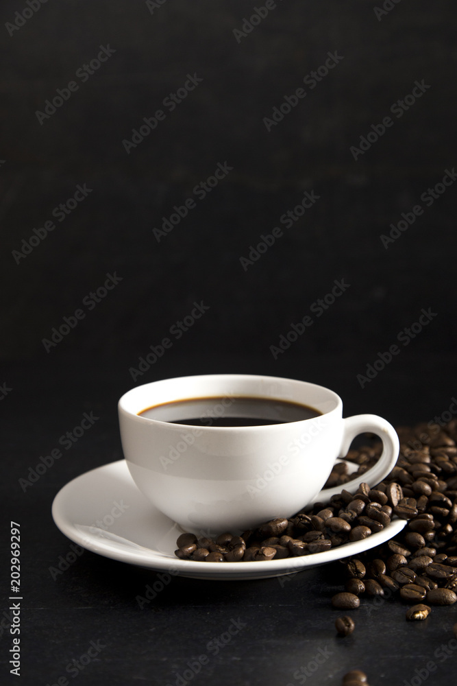 Cup of Strong Black Coffee in a White Cup and Saucer Cup of Strong Black Coffee in a White Cup and Saucer