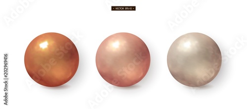 3d bronze, brass, copper, silver balls Set of realistic elements for design Vector illustration