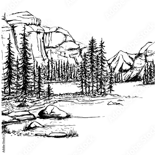 A sketch of a lake and a forest