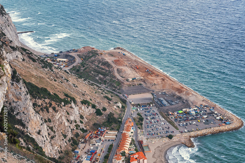 Aerial view on construction site under the rock of Gibraltar photo