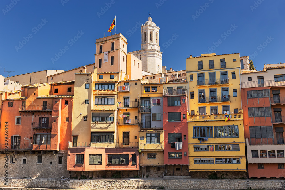 Colorful houses in the historical jewish quarter in Girona, Catalonia