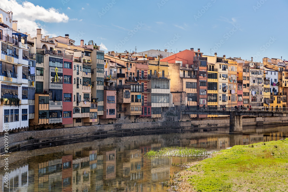 Colorful houses in the historical jewish quarter in Girona, Catalonia